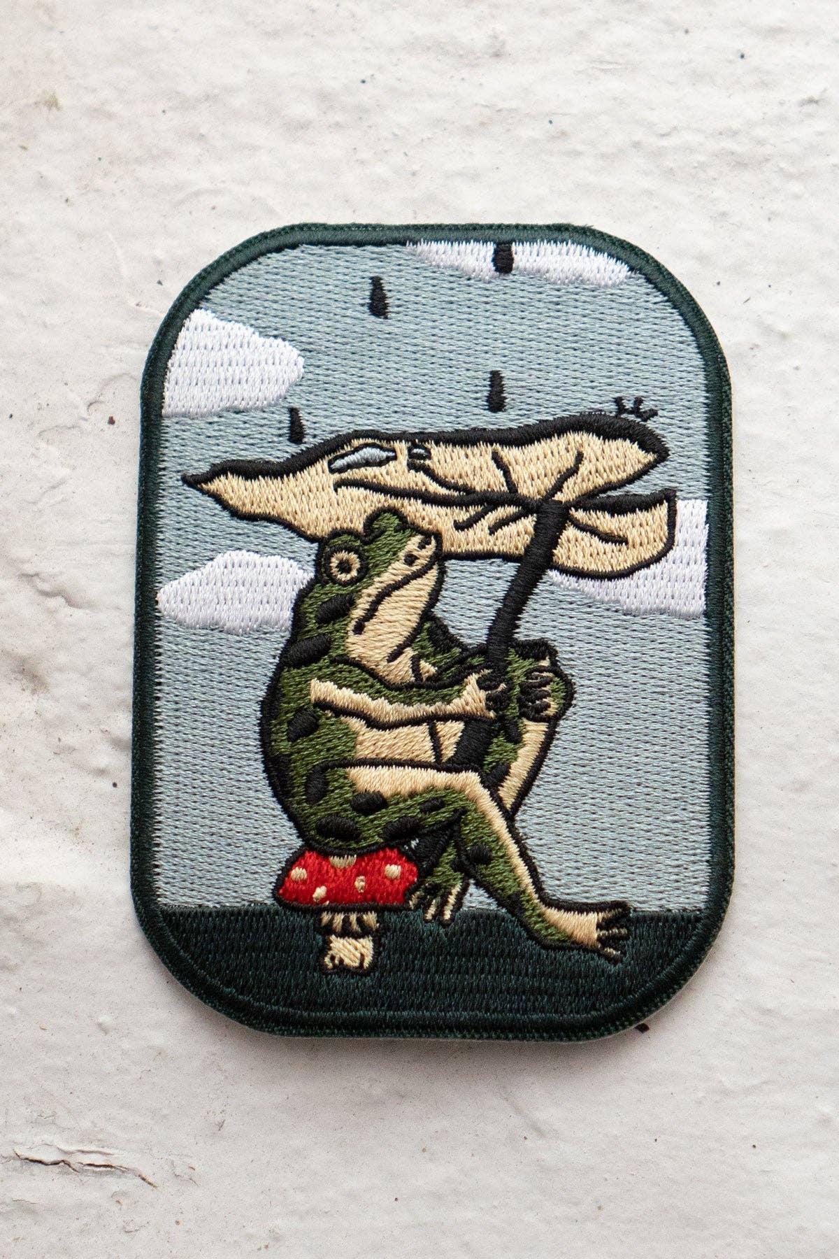 Stay Home Club Leaf Umbrella Frog Sticky Patch | Embroidered Sticker Patch