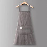 Cotton Striped Grid Kitchen Apron with Pocket_CWMM10095