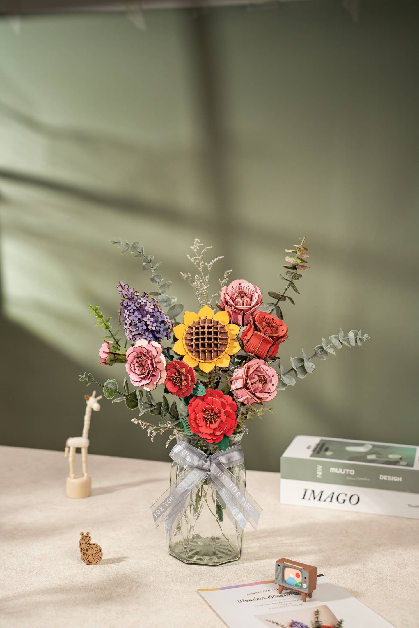 3D Wooden Flower Puzzle: Red Carnation
