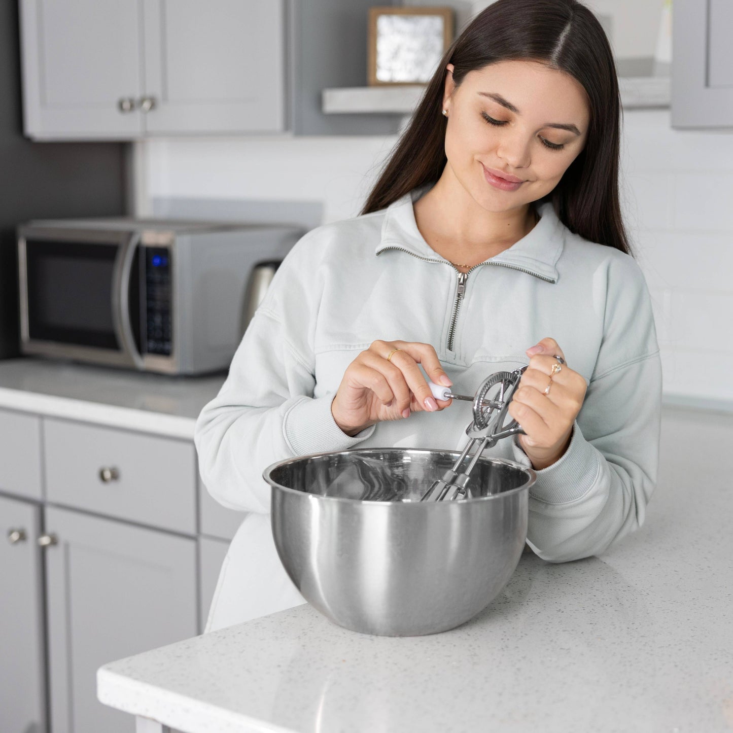 Fox Run Stainless Steel Manual Hand Mixer, White, 10" x 5"