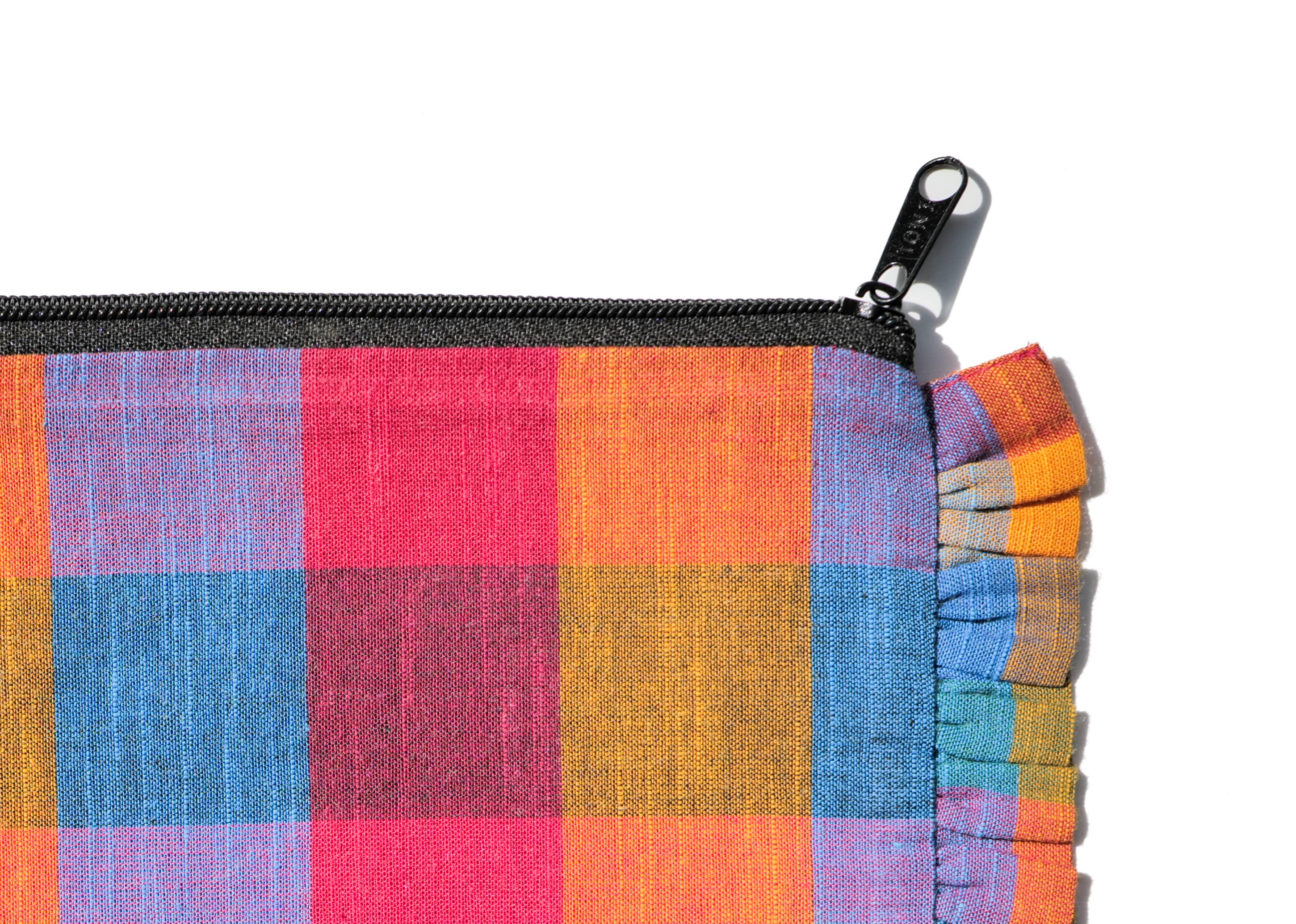 Assorted Madras Check Print Canvas Pouch