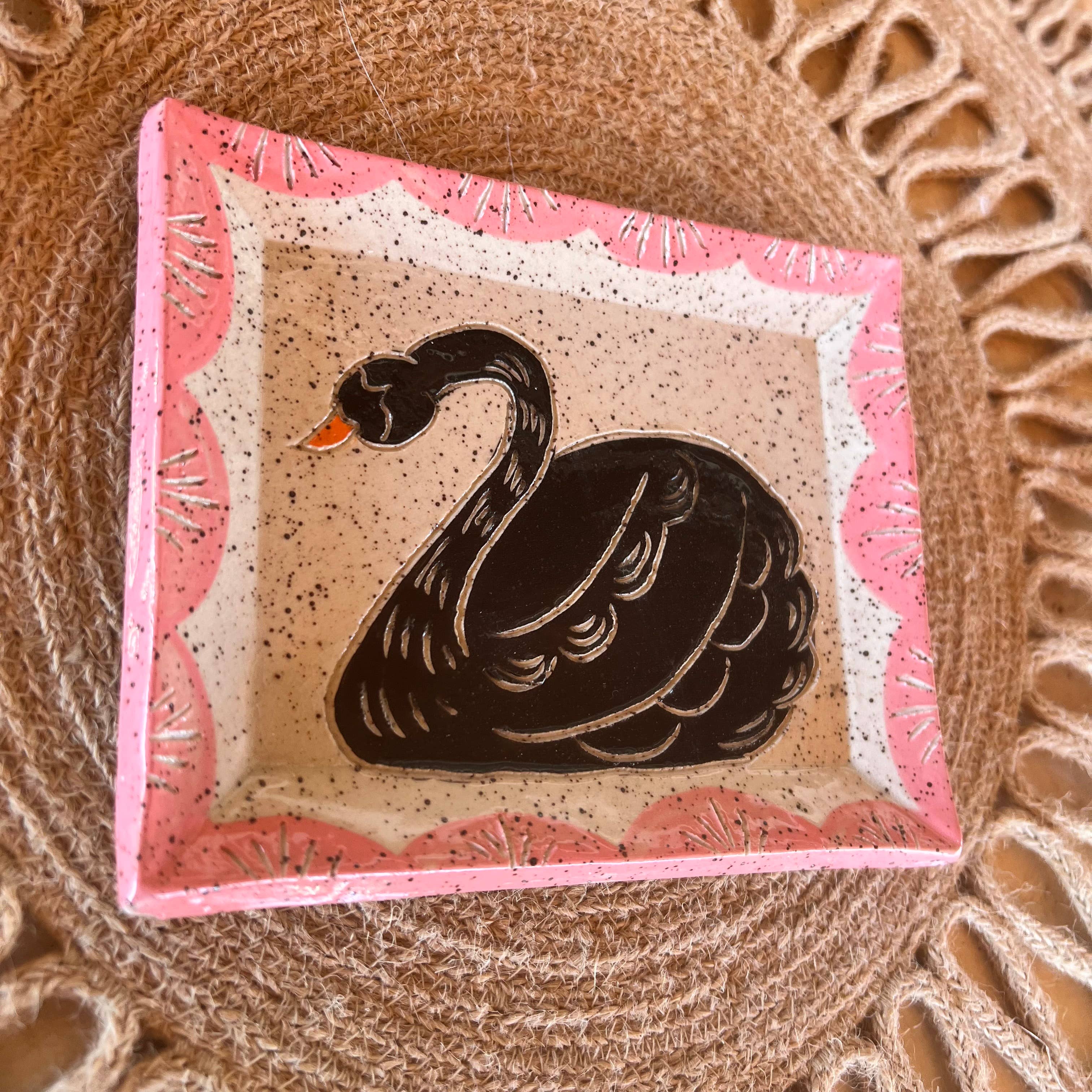 Sgraffito Black Swan Trinket Dish