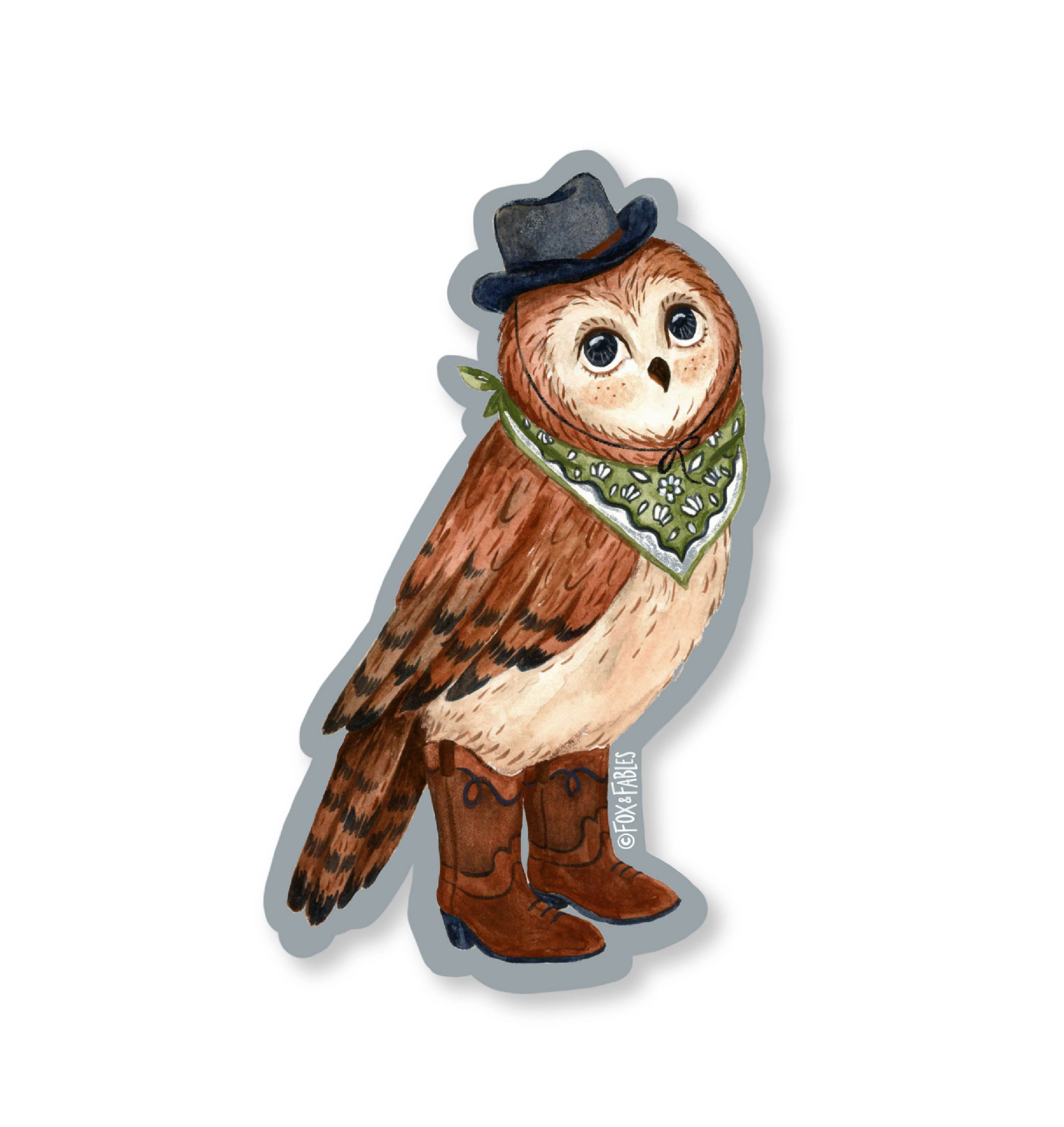 Howdy Owl Cowboy Character Vinyl Sticker