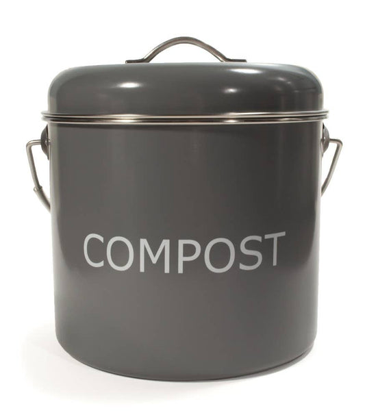 Compost Bin Grey w/Charcoal Filter 7x6" 3.1Q- Blank