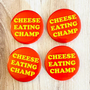 Cheese eating champ retro style Pinback button pin foodie