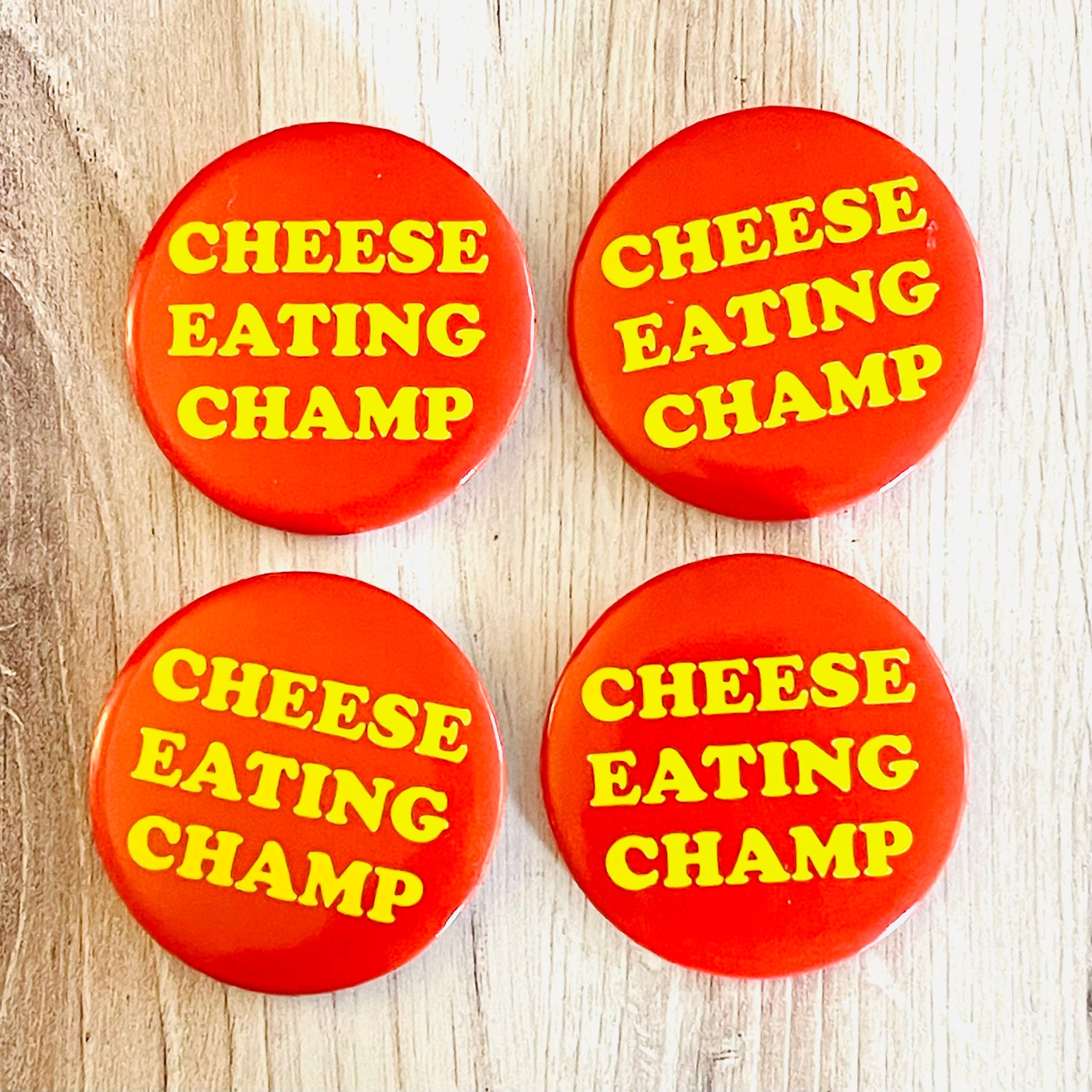 Cheese eating champ retro style Pinback button pin foodie