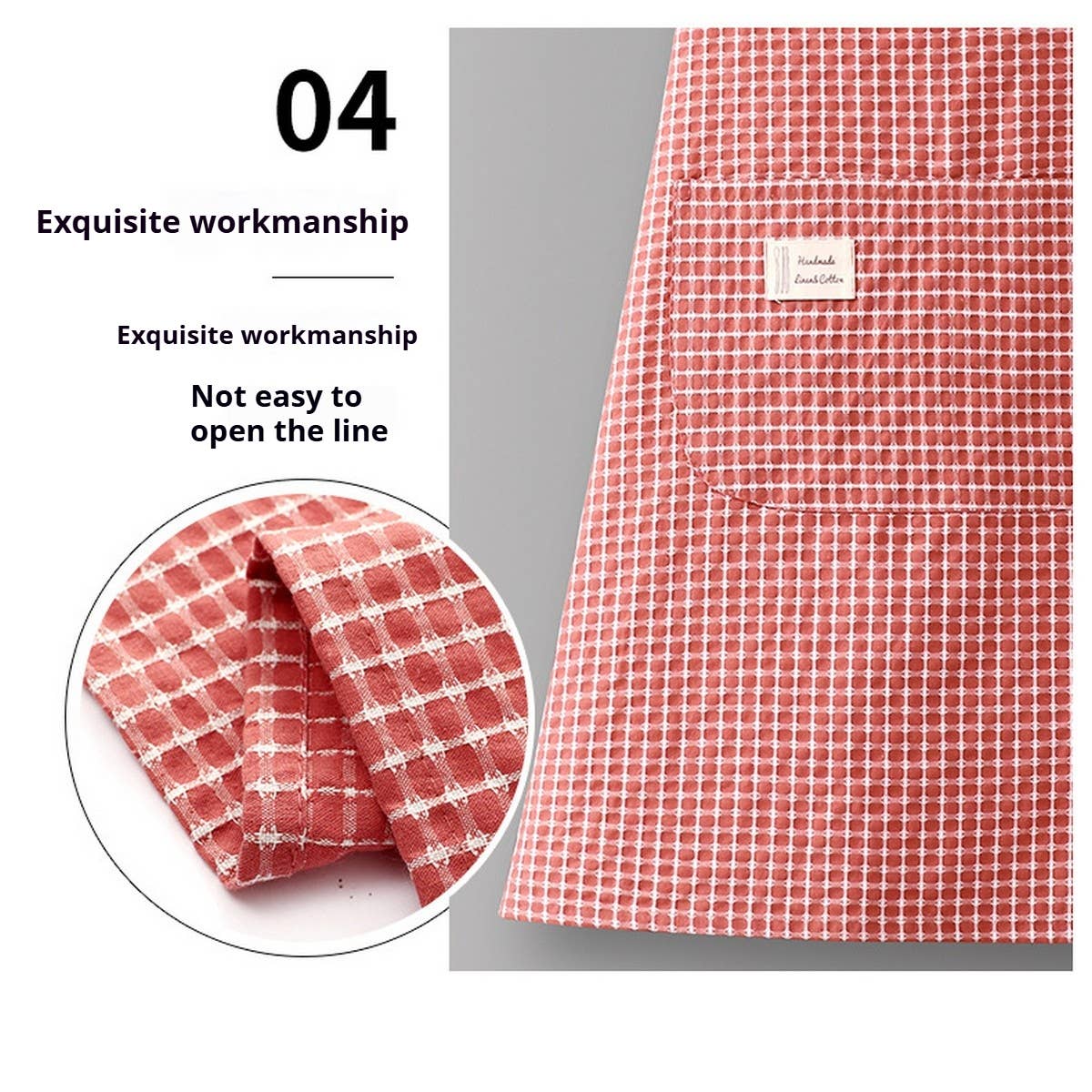 Cotton Striped Grid Kitchen Apron with Pocket_CWMM10095