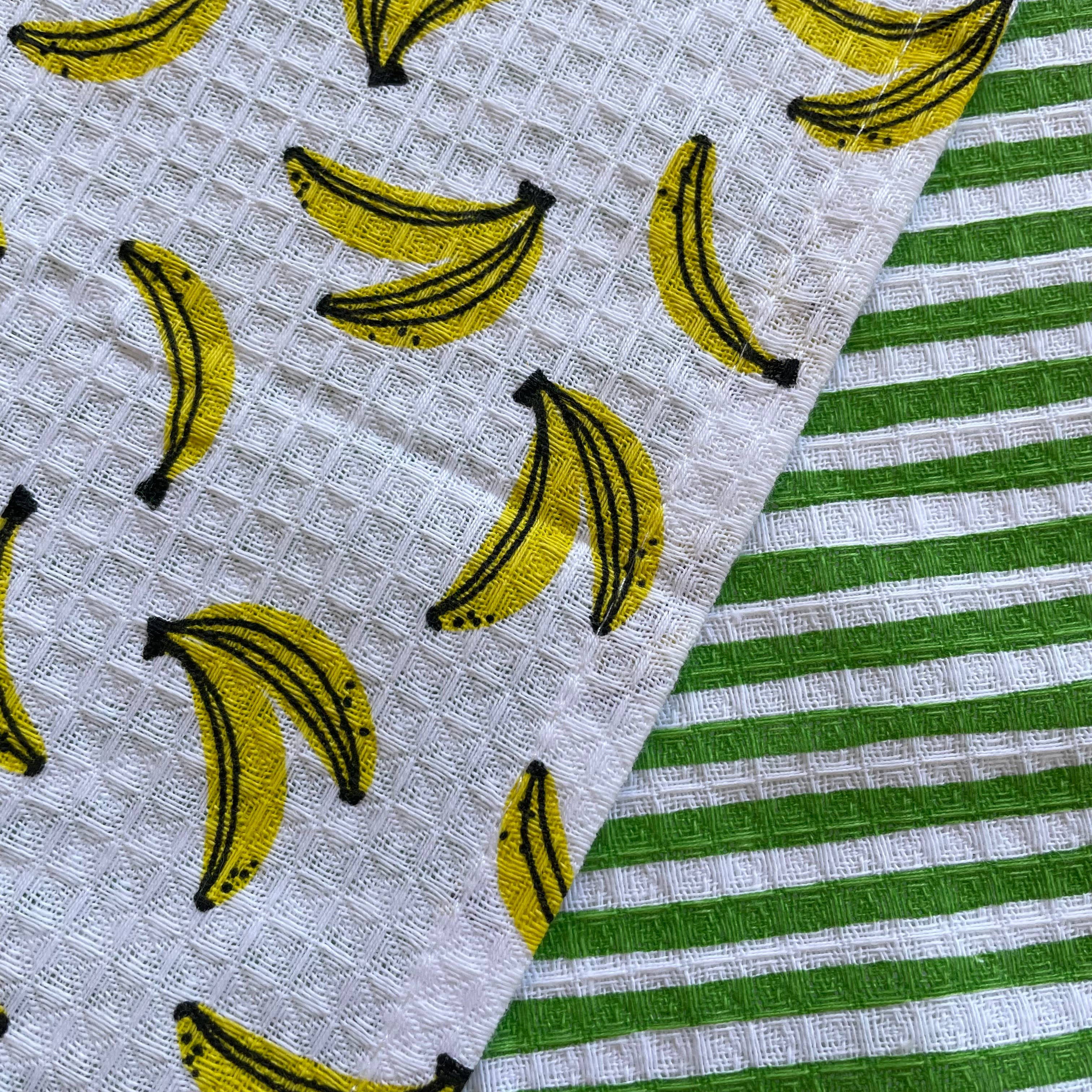 100% cotton banana and stripe kitchen dishcloths - set of 2