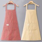 Cotton Striped Grid Kitchen Apron with Pocket_CWMM10095