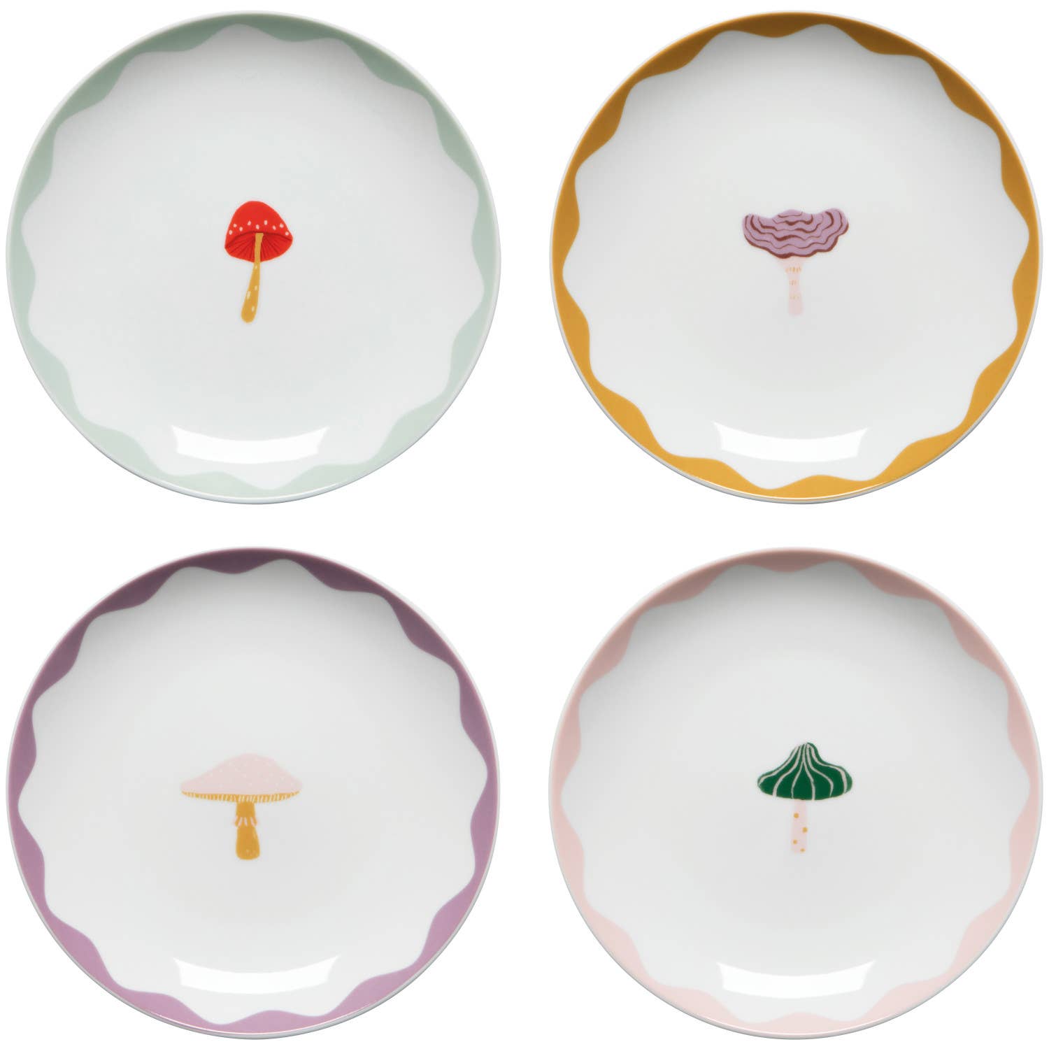 Mushroom Gems Appetizer Plates Set of 4