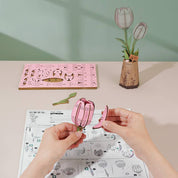 3D Wooden Flower Puzzle: Pink Tulip
