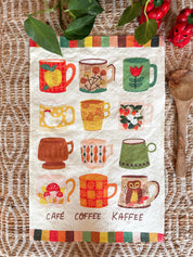 Vintage Coffee Mugs Linen Cotton Tea Towel