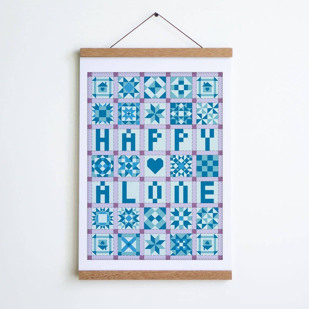 Patchwork Quilt Print- Happy Alone