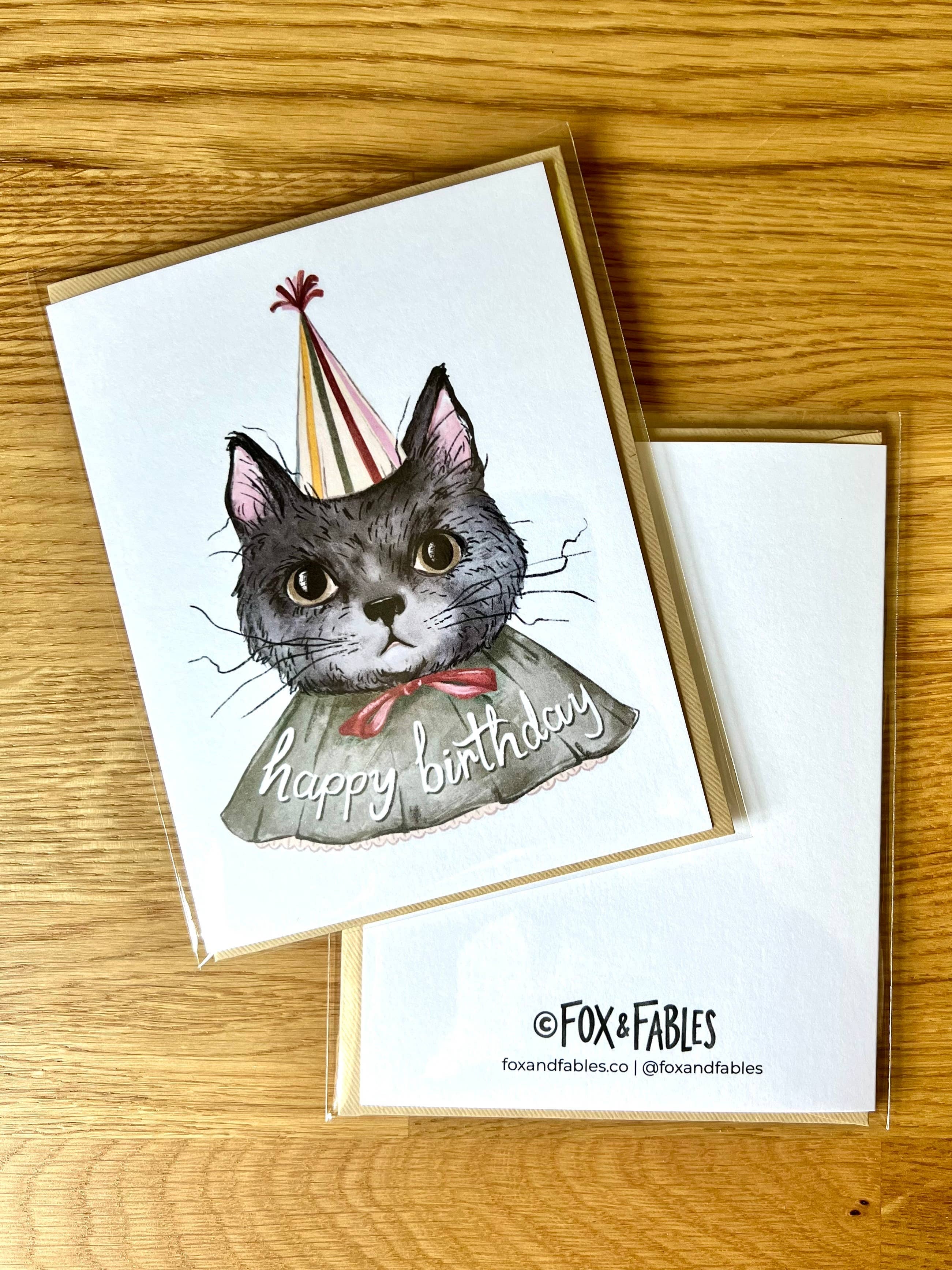 Happy Birthday Cat Clown Costume Greeting Card