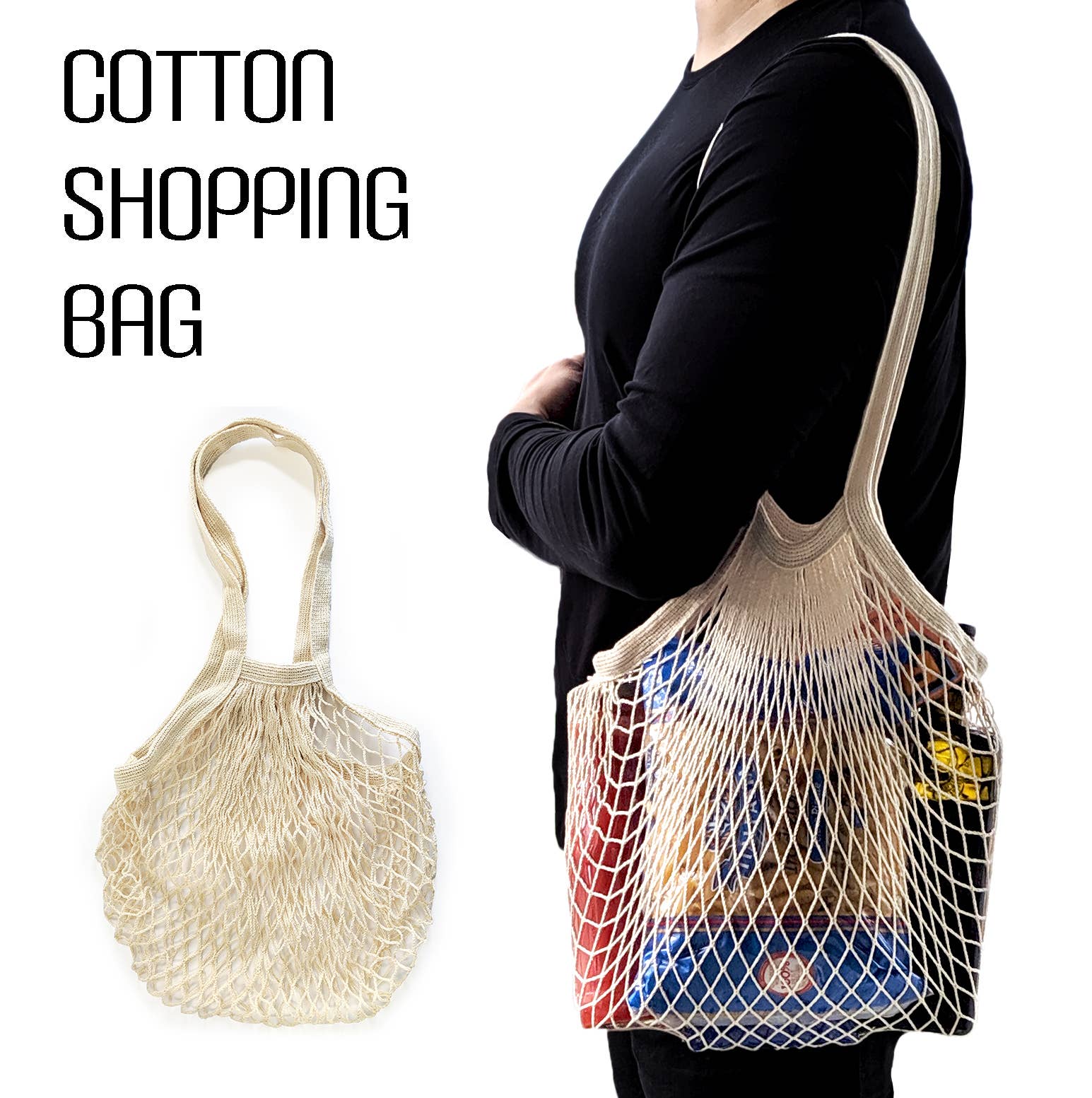 KITCHEN BASICS Mesh Shopping Bag Natural 14x24" Cotton