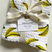 100% cotton banana and stripe kitchen dishcloths - set of 2