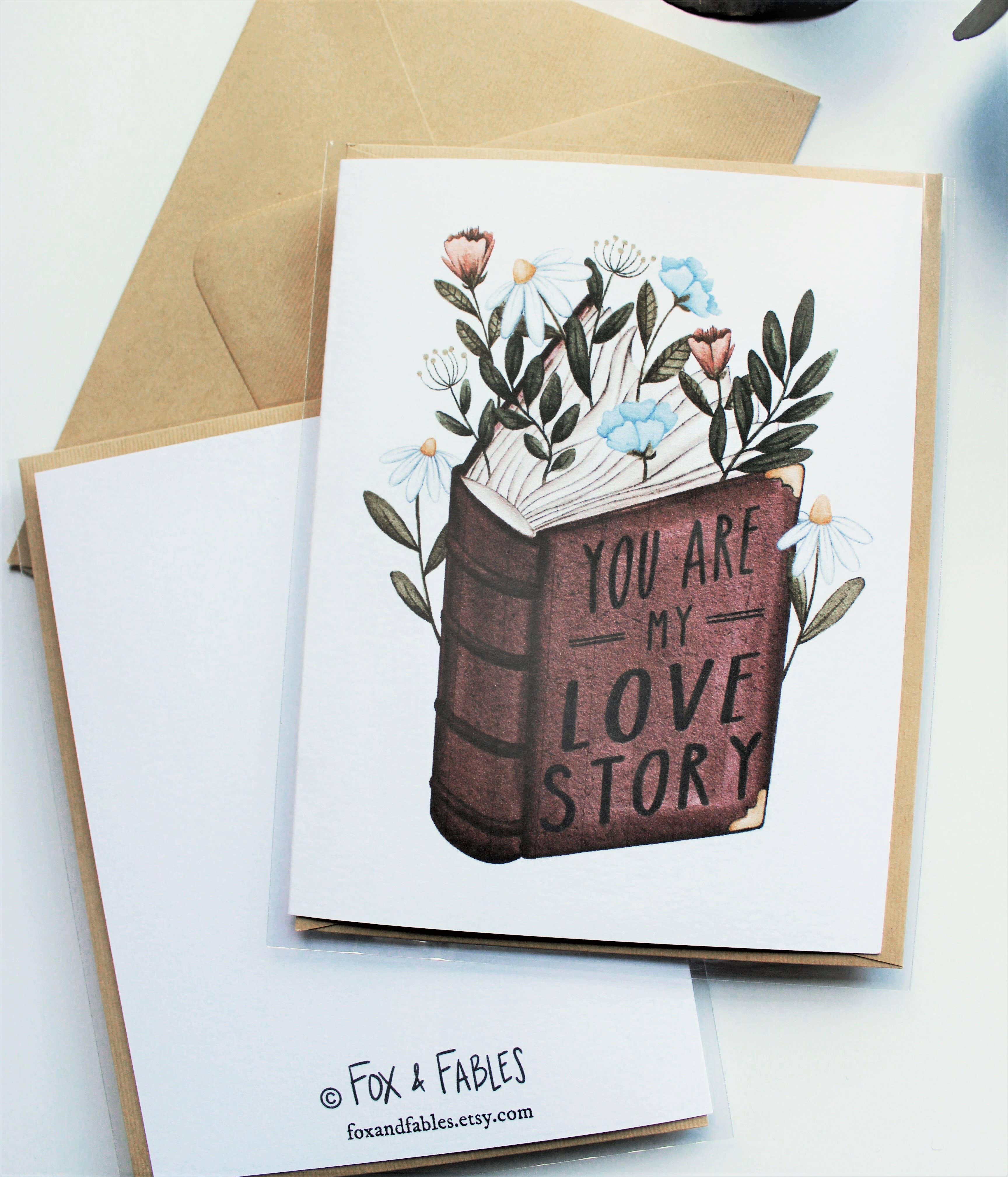 Floral Book Love Story Romantic Message Card