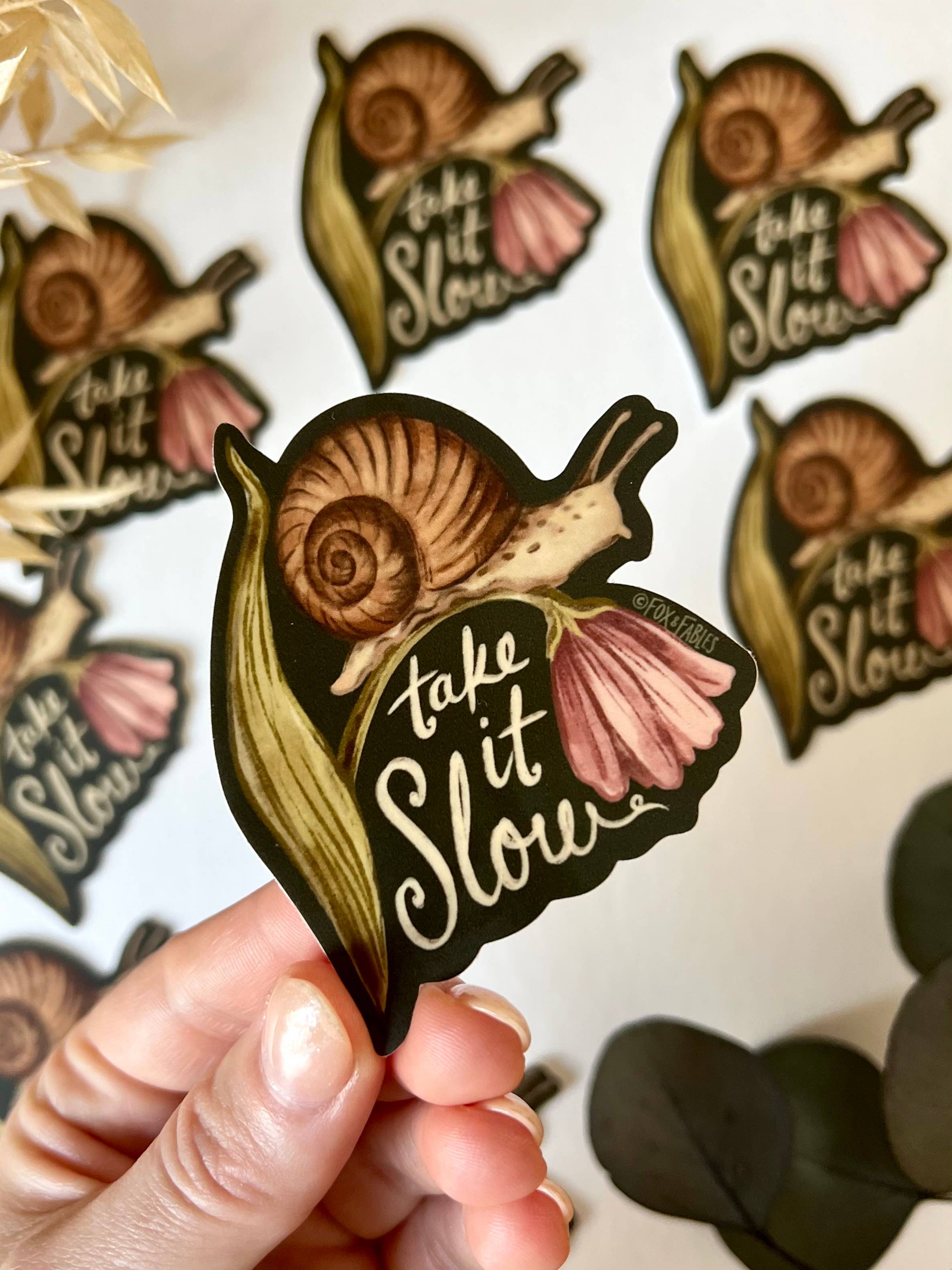 Take it Slow Snail, Floral Vinyl Sticker