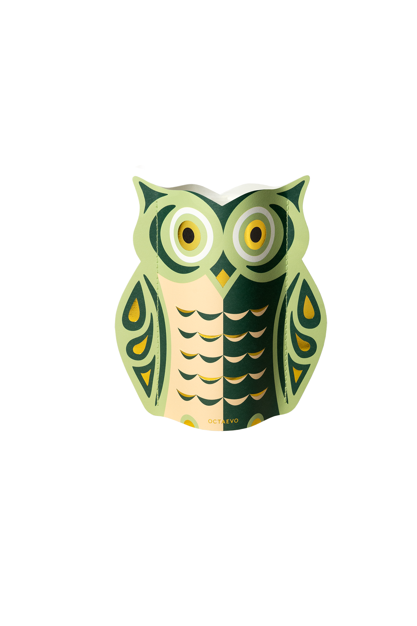 Owl - Mini Paper Vase | Green & Gold Foil | Christmas & Luck