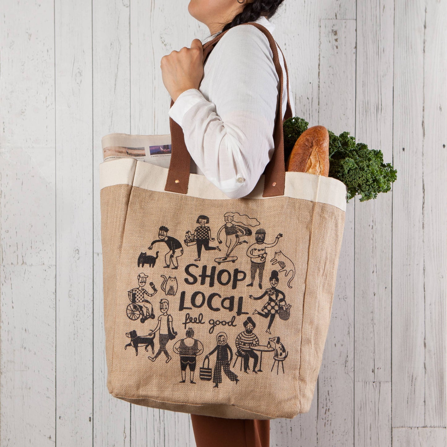 Shop Local Large Burlap Shopping Bag
