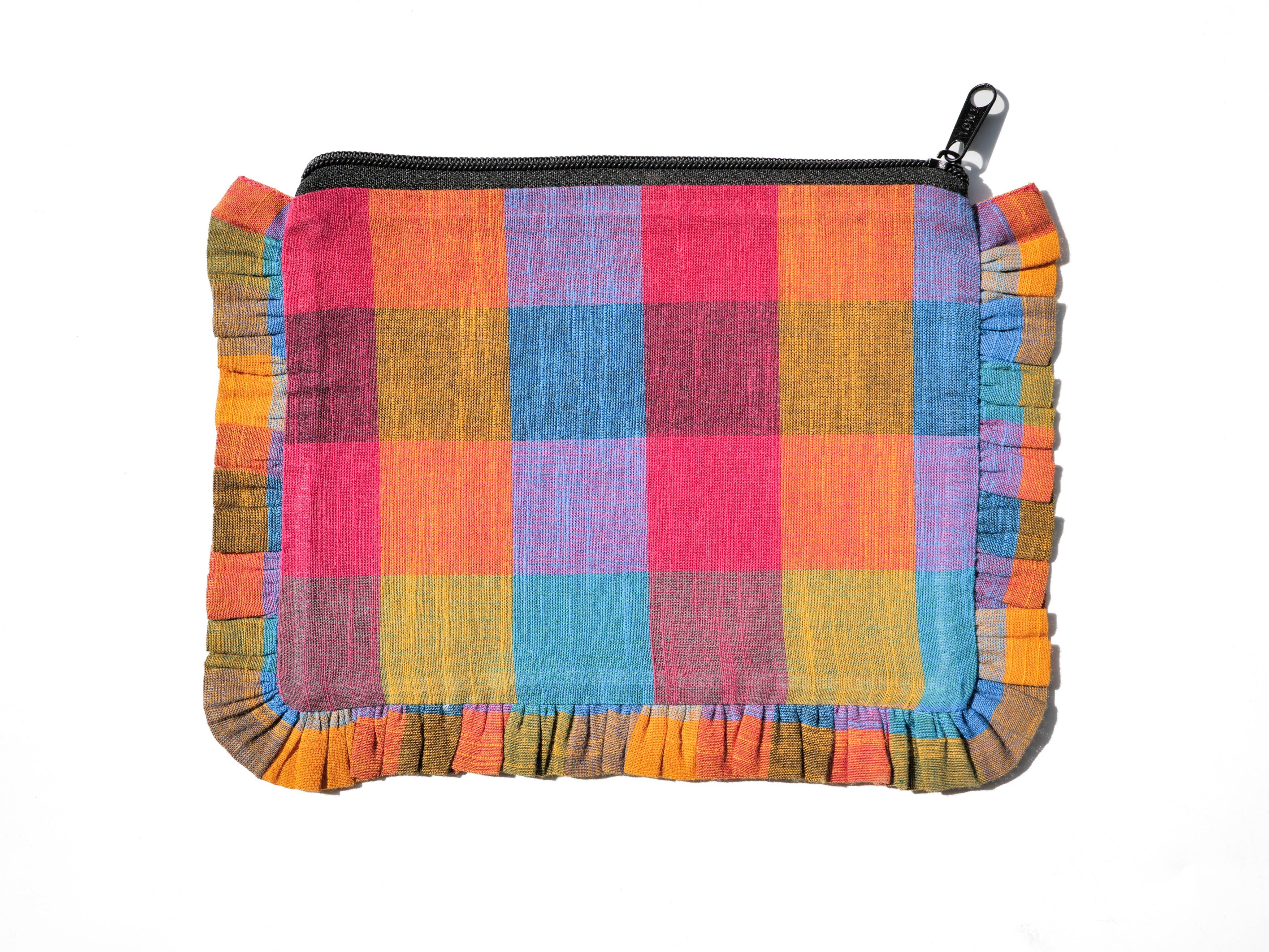 Assorted Madras Check Print Canvas Pouch