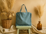 Blue Ruffle Tote Bag