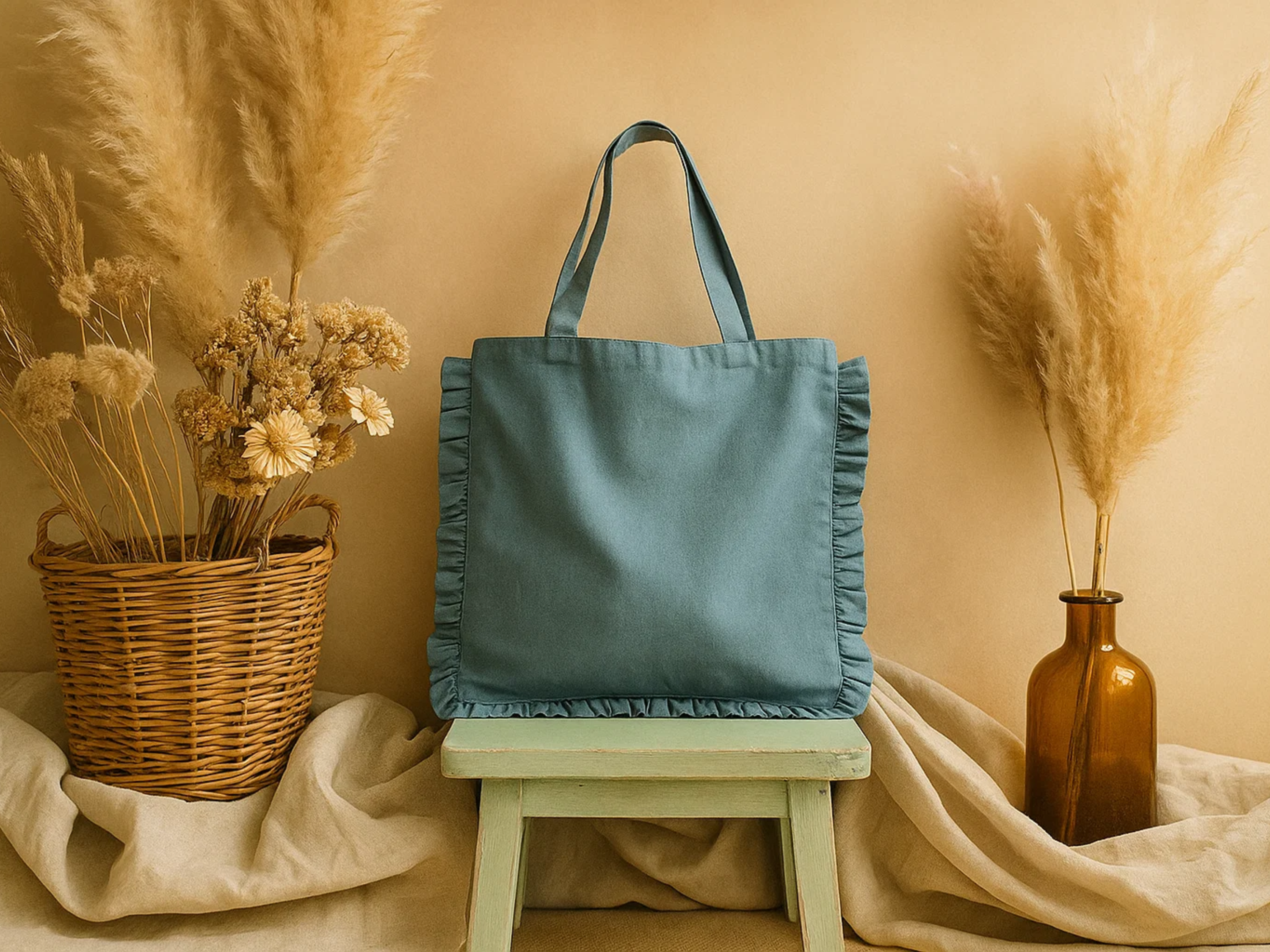 Blue Ruffle Tote Bag