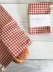 Papaya Check Linen Bread Bags, set of two