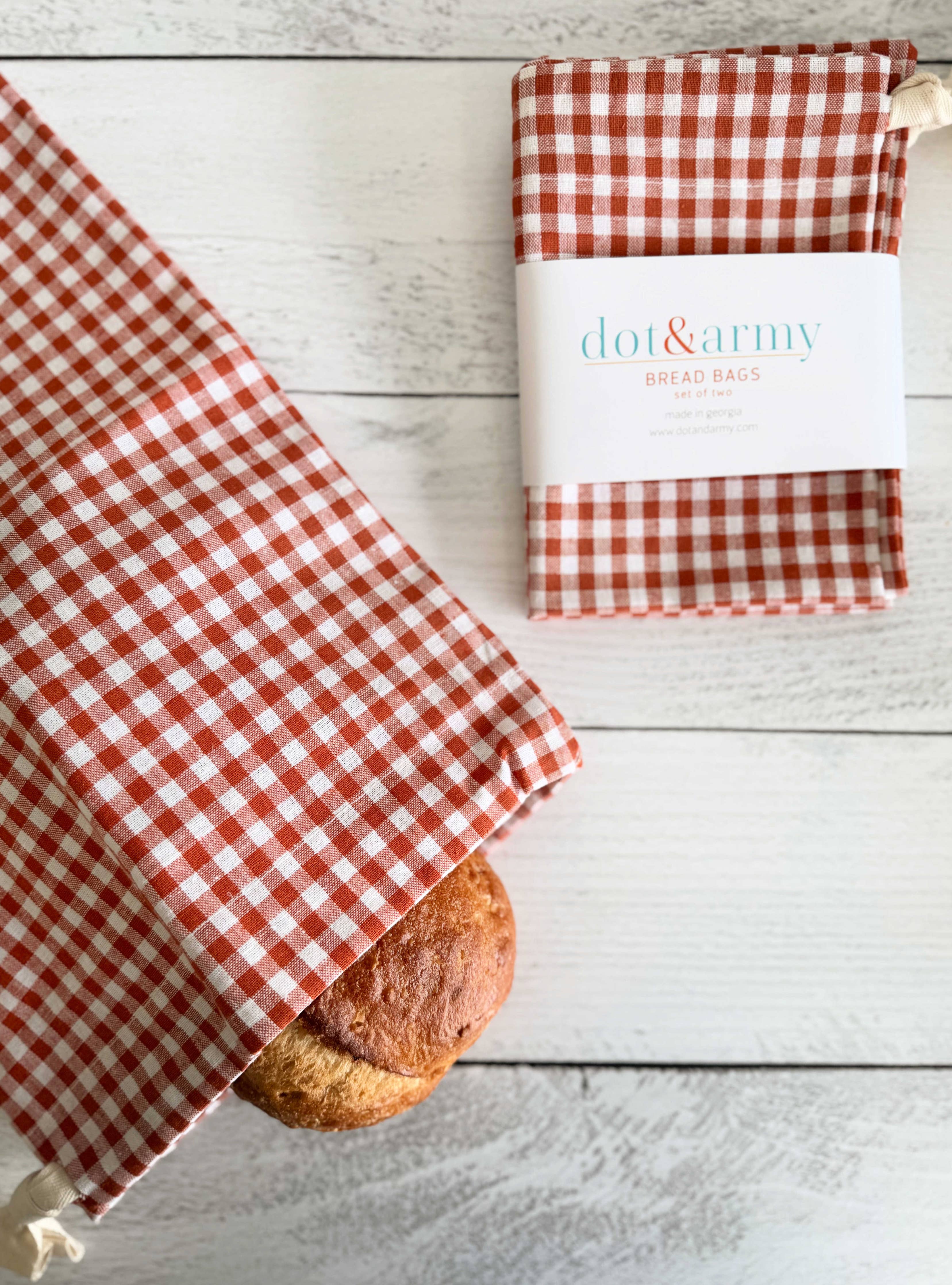 Papaya Check Linen Bread Bags, set of two