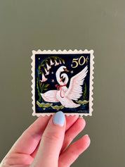 Swan Stamp Magical Night Scene Sticker