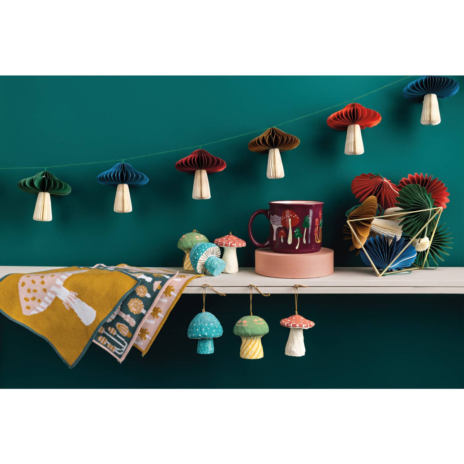 Mushroom Gems Mache Christmas Tree Ornaments - Assorted