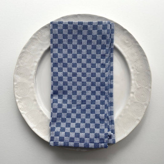 20 inch sq woven blue check 100% cotton napkins set of 4