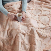 Fringed Tufted Throw Blanket, Moroccan Geometric, Pink