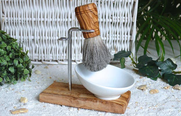 CLASSIC PLUS shaving brush set, 3 pieces, made of olive wood