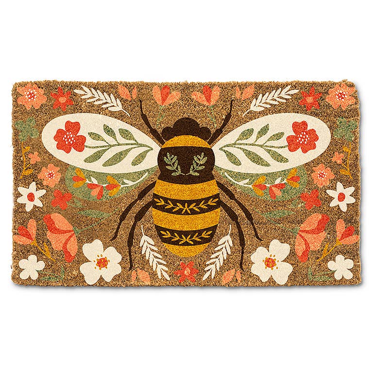 Floral Bee Doormat-18x30"L-3279