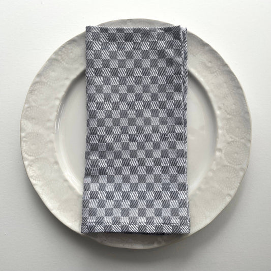 20 inch square grey check 100% cotton napkins - set of 4